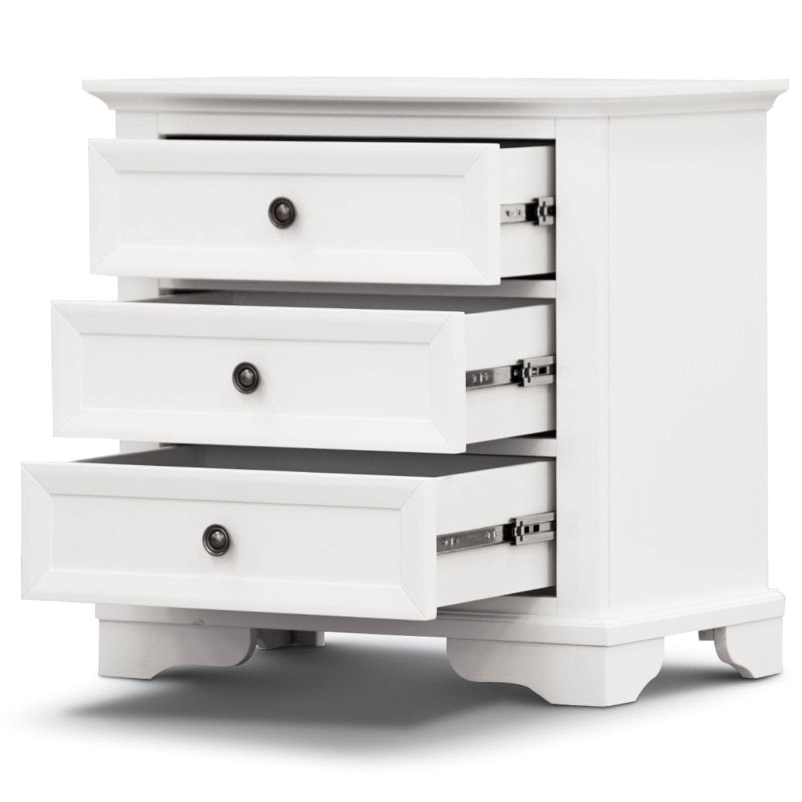 Elegant White Bedside Table with 3 Drawers - Stylish Storage Cabinet for Nightstands