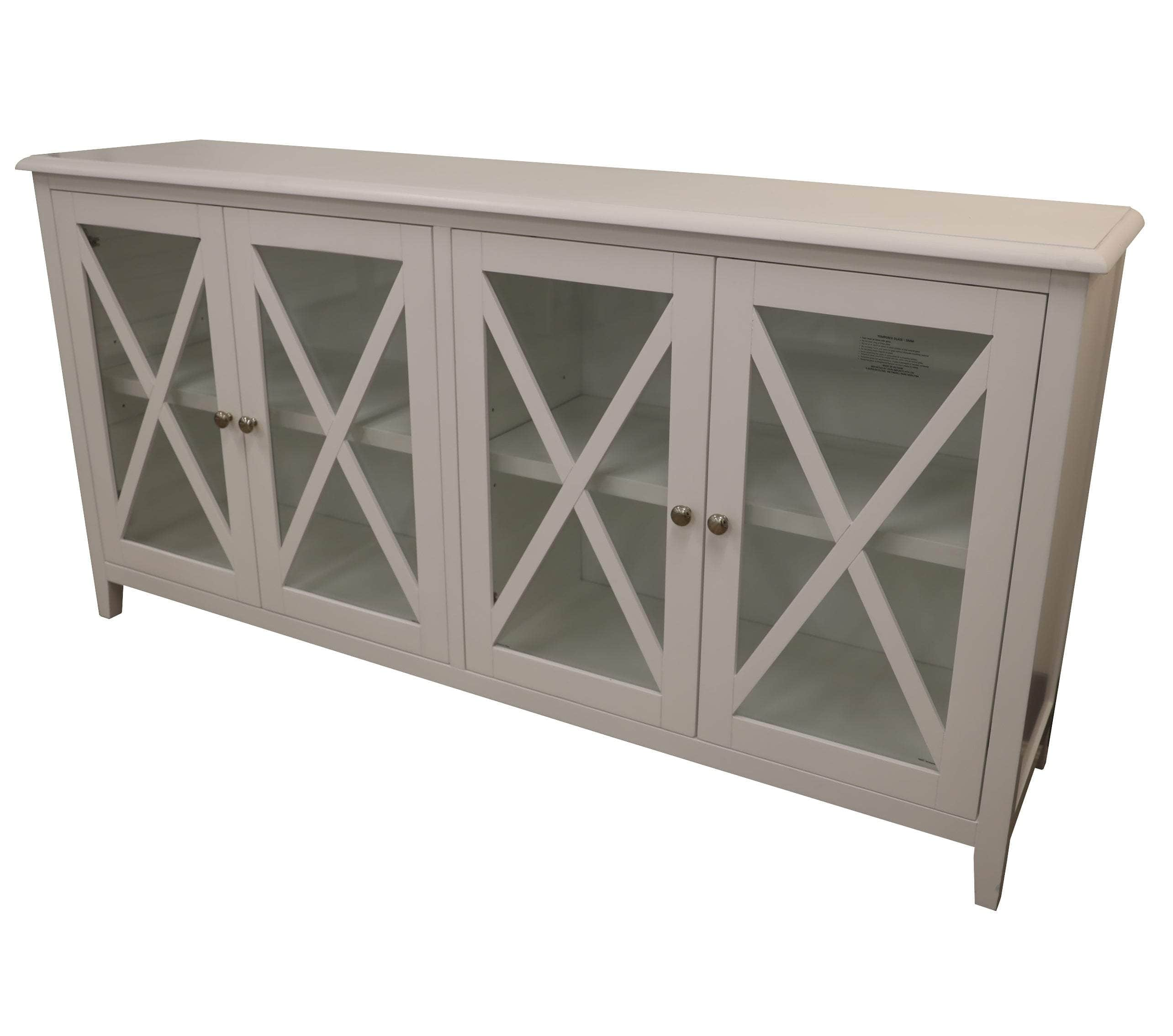 Elegant White Buffet Table with 4 Glass Doors