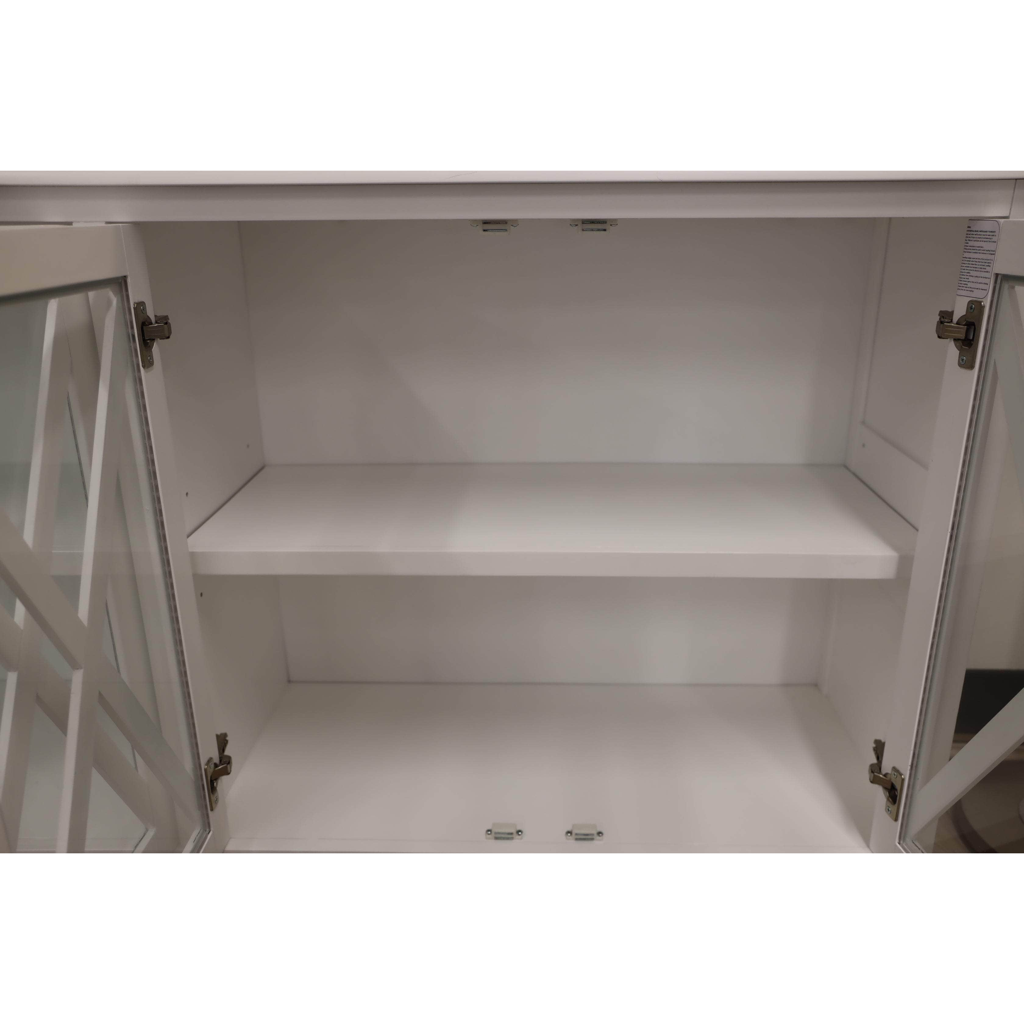 Elegant White Buffet Table with 4 Glass Doors