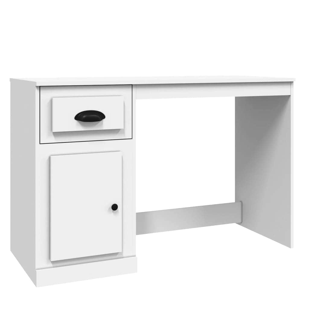 Elegant White Study Desk with Integrated Storage