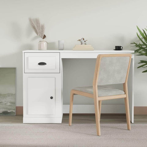 Elegant White Study Desk with Integrated Storage