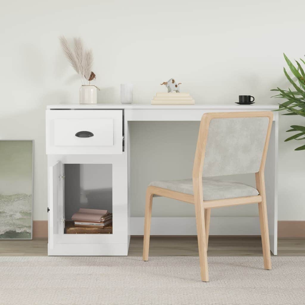 Elegant White Study Desk with Integrated Storage