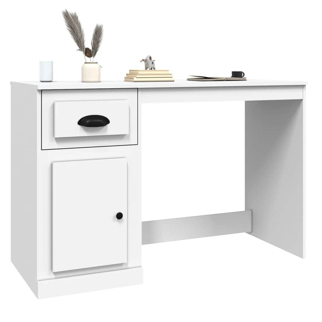 Elegant White Study Desk with Integrated Storage