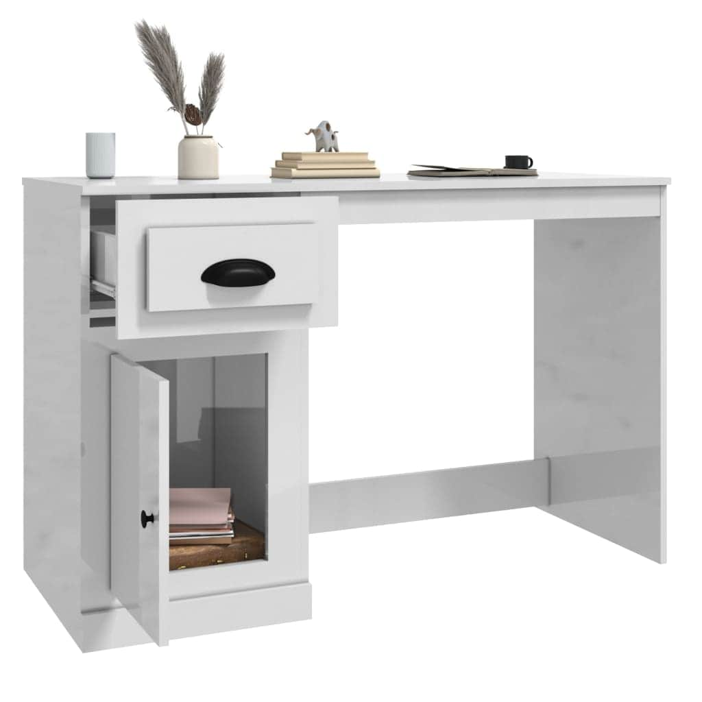 Elegant White Study Desk with Integrated Storage