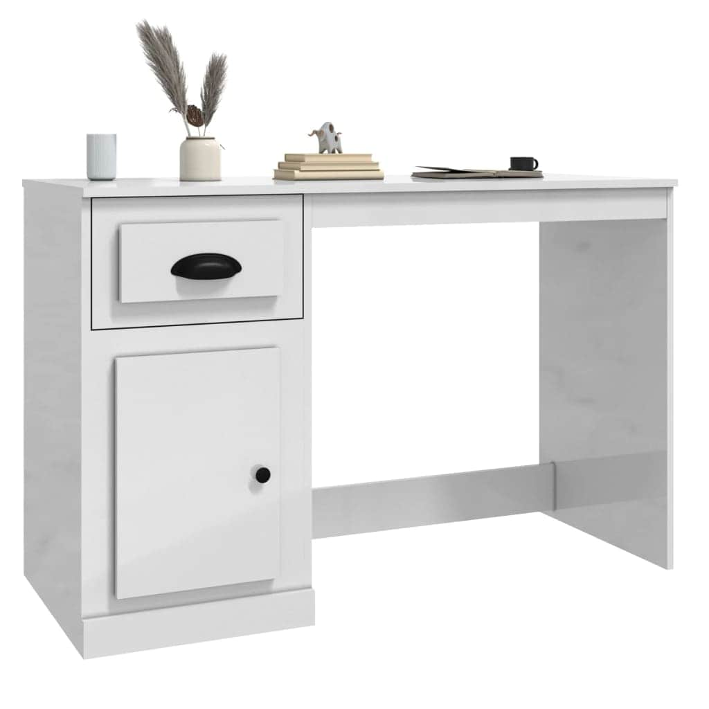 Elegant White Study Desk with Integrated Storage