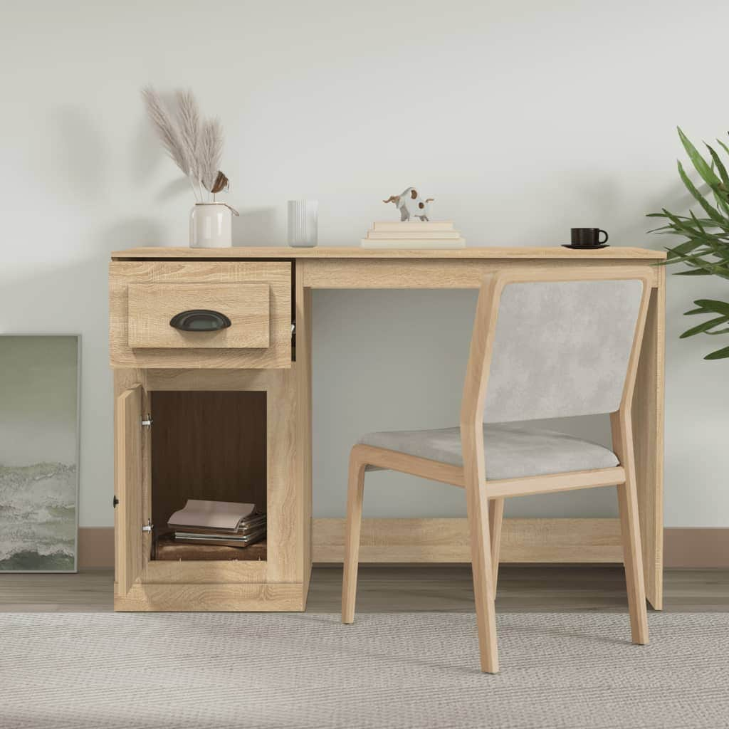 Elegant White Study Desk with Integrated Storage