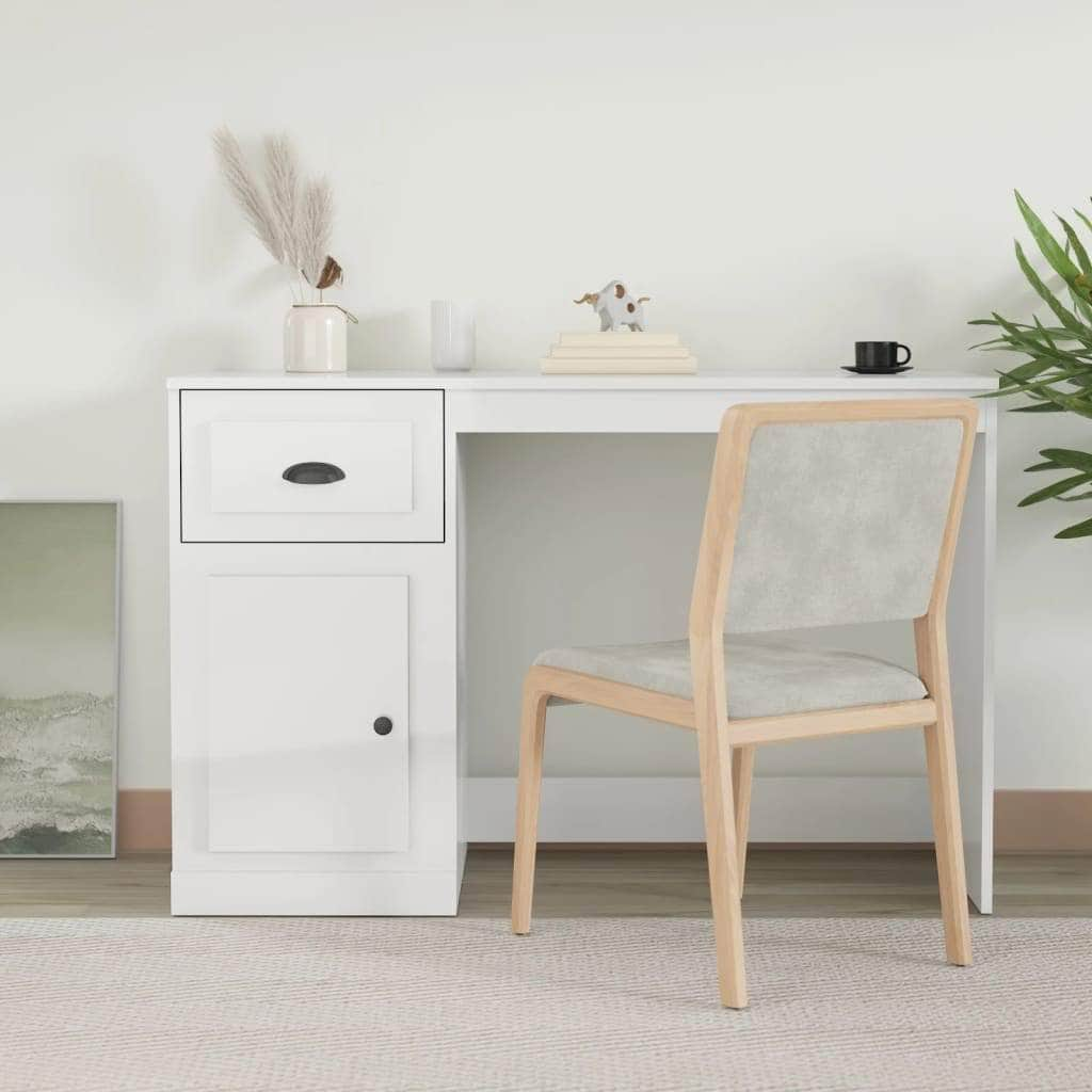 Elegant White Study Desk with Integrated Storage