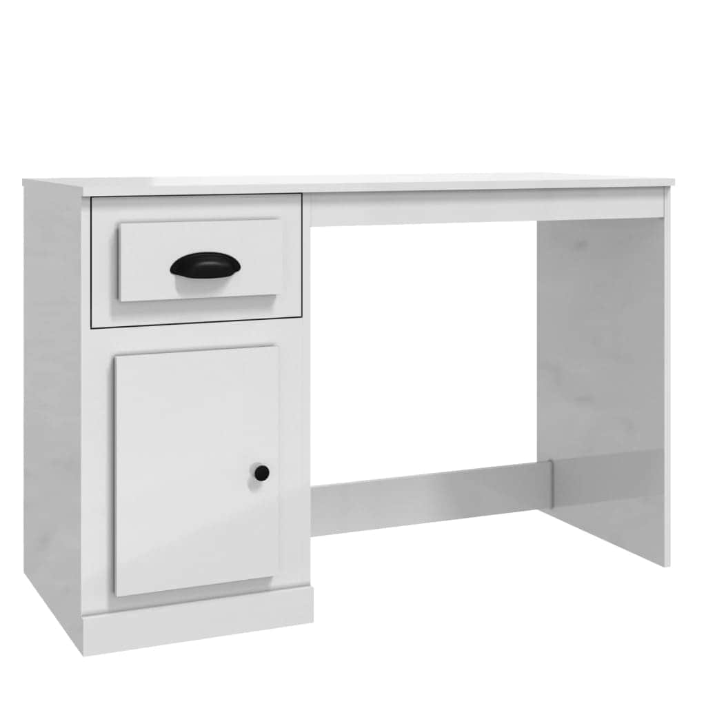 Elegant White Study Desk with Integrated Storage