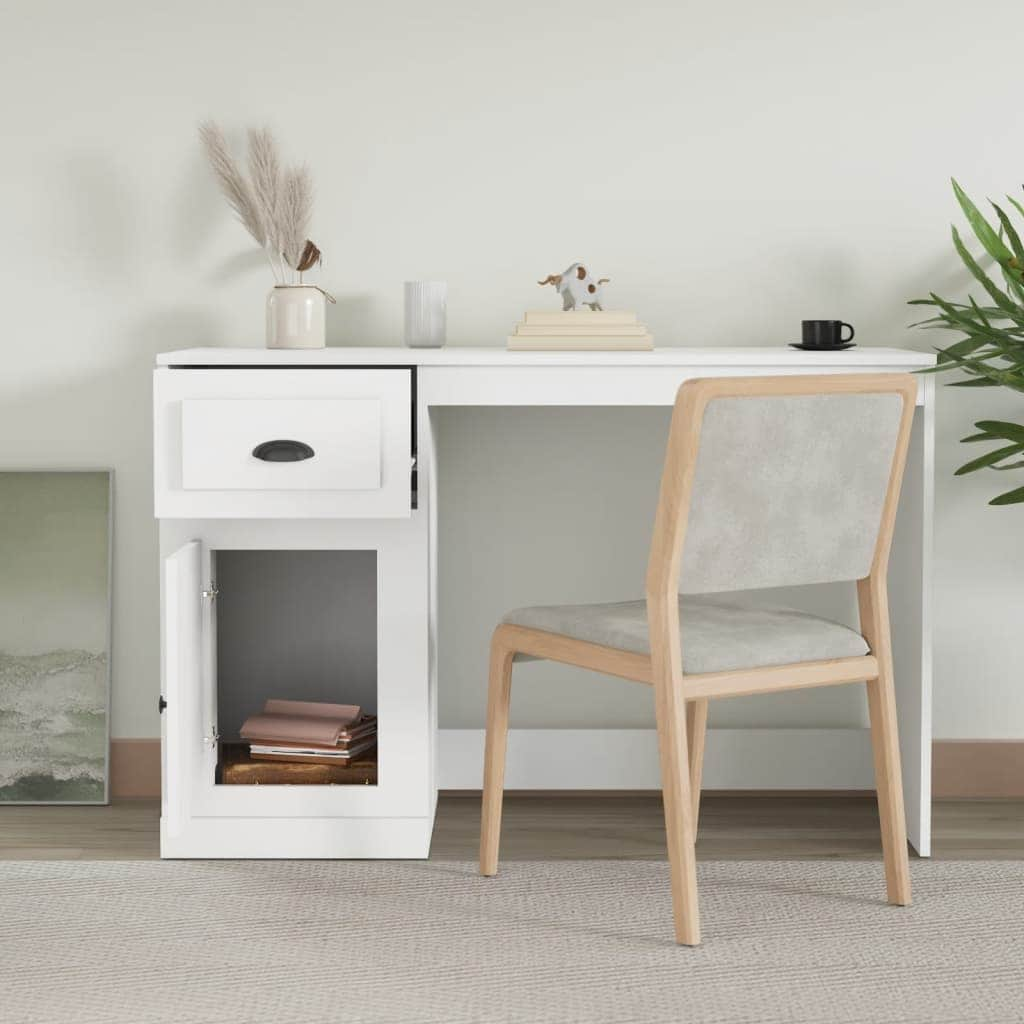 Elegant White Study Desk with Integrated Storage