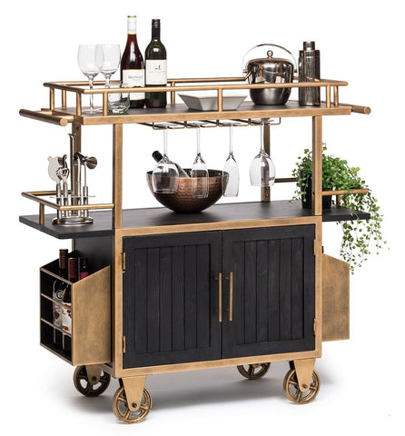 Elevate Your Bar Game with a French Brass and Black Drinks Trolley Bar Cart