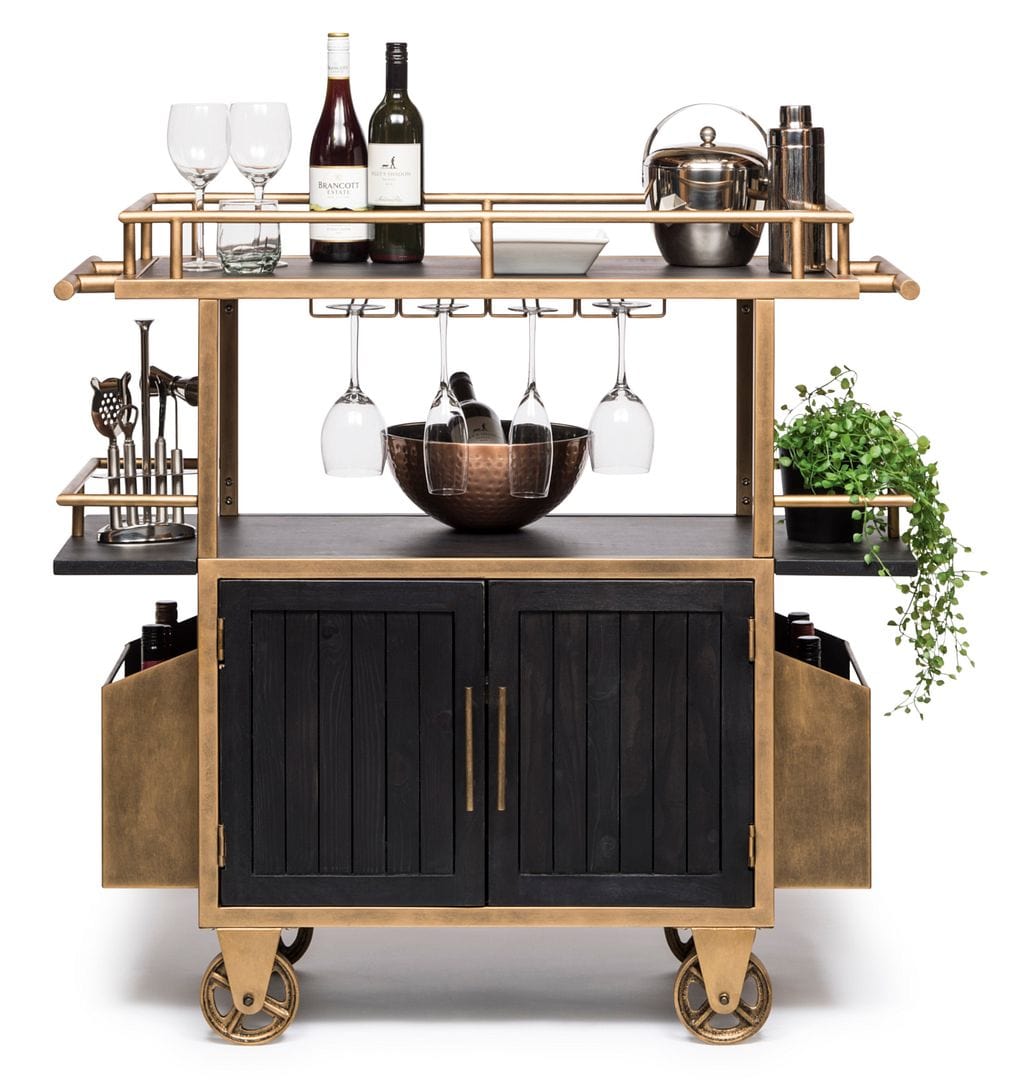 Elevate Your Bar Game with a French Brass and Black Drinks Trolley Bar Cart