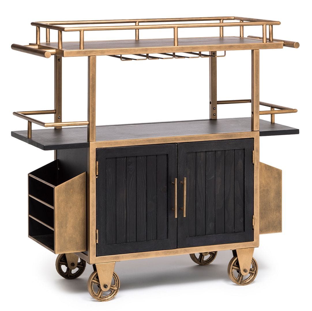 Elevate Your Bar Game with a French Brass and Black Drinks Trolley Bar Cart