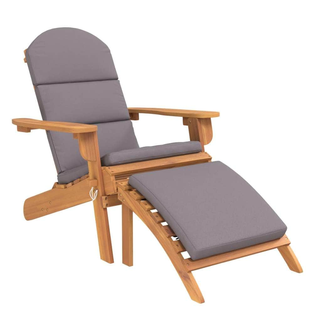 Elevate Your Outdoor Experience: Acacia Wood Garden Chair with Footrest-Cream white\Dark grey