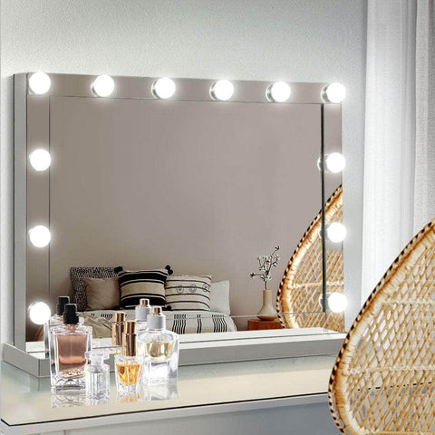 Embellir Hollywood Makeup Mirror With Light 12 LED Bulbs Vanity Lighted Silver 58cm x 46cm