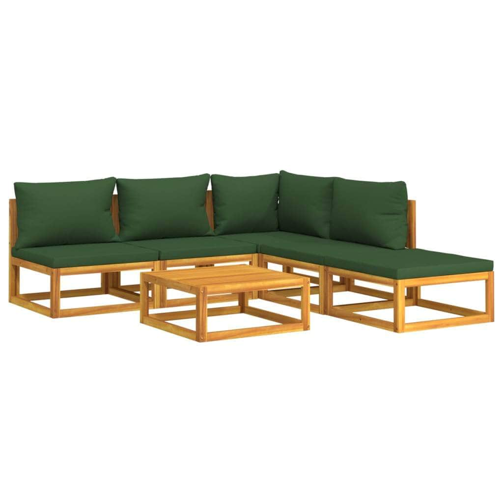 Emerald Ensemble: 6-Piece Solid Wood Garden Lounge with Green Cushions