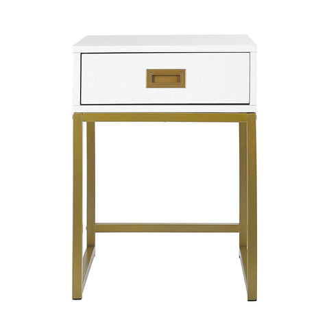 Emilia Bedside Table Night Stand - White/Gold