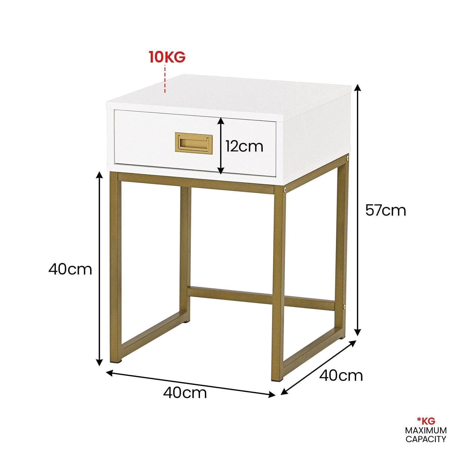 Emilia Bedside Table Night Stand - White/Gold