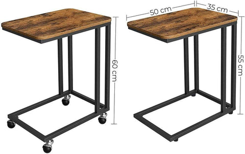 End Table Side Table Coffee Table With Steel Frame And Castors Rustic Brown And Black