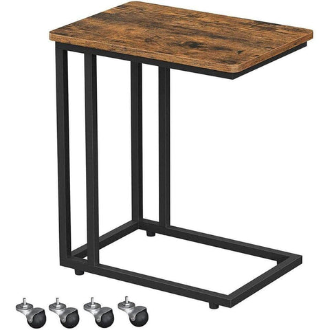 End Table Side Table Coffee Table With Steel Frame And Castors Rustic Brown And Black