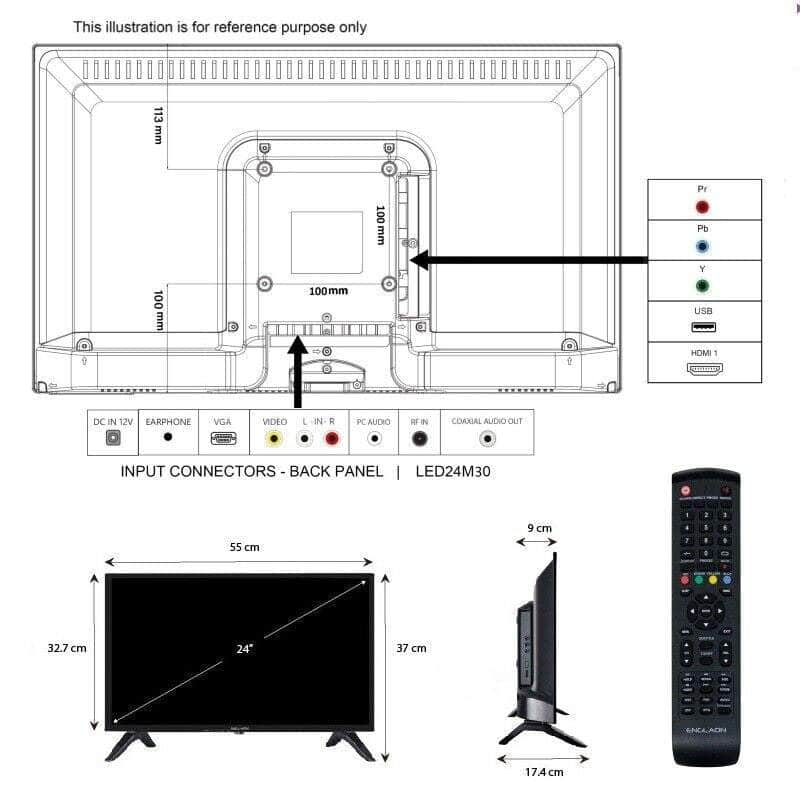 ENGLAON 24" HD LED 12V/240V TV with HD Tuner &PVR for Caravan Truck Home Car RV