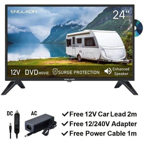 ENGLAON 24" HD LED 12V TV DVD Combo for Caravan Motorhome Campervan Truck Car RV