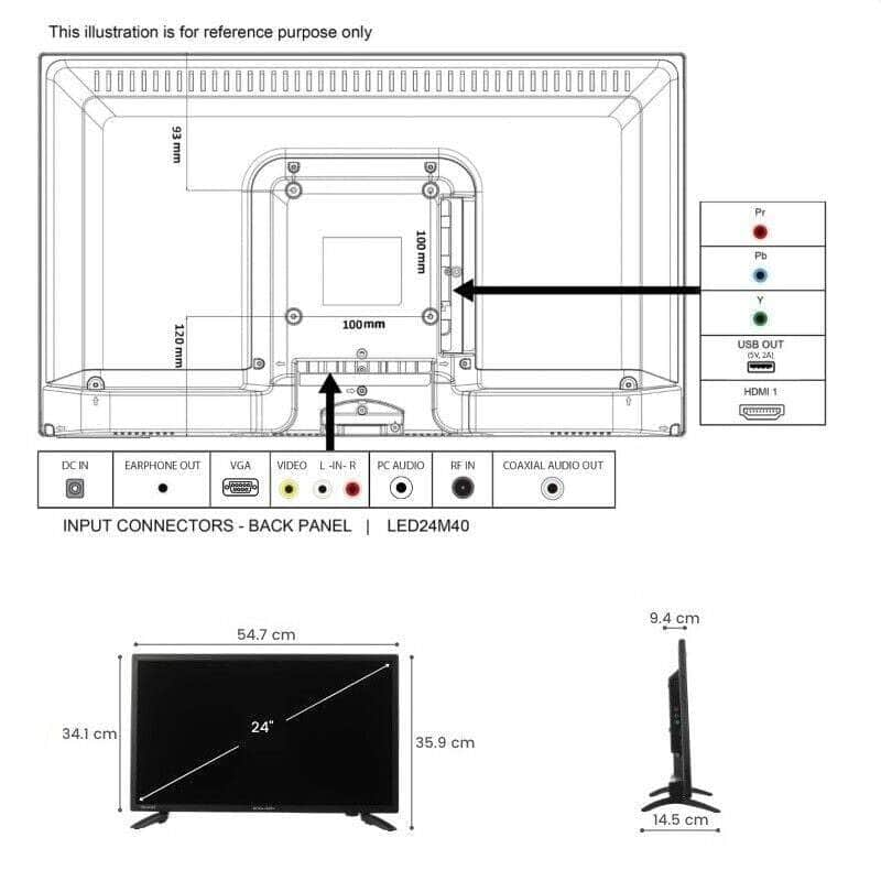 ENGLAON 24" HD LED 12V TV DVD Combo for Caravan Motorhome Campervan Truck Car RV