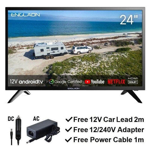 ENGLAON 24'' HD LED Android11 Smart 12V/240V TV with Chromecast for Caravan Home