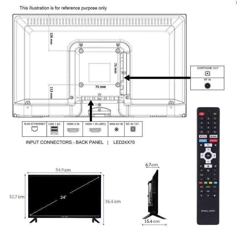 ENGLAON 24'' HD LED Android11 Smart 12V/240V TV with Chromecast for Caravan Home