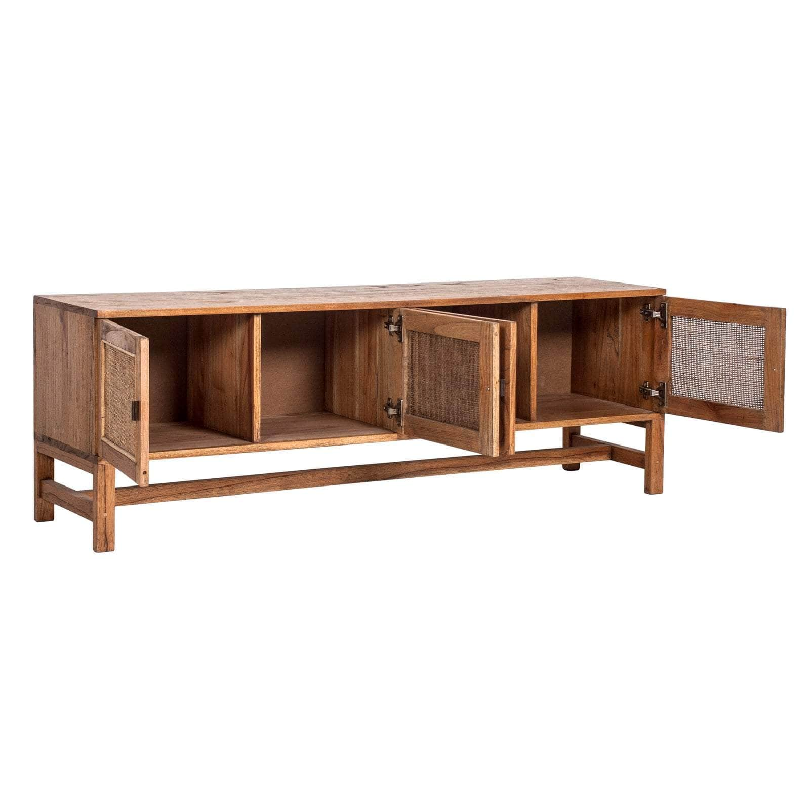 Entertainment Tv Unit 160Cm 4 Door Mindi Wood Rattan - Brown