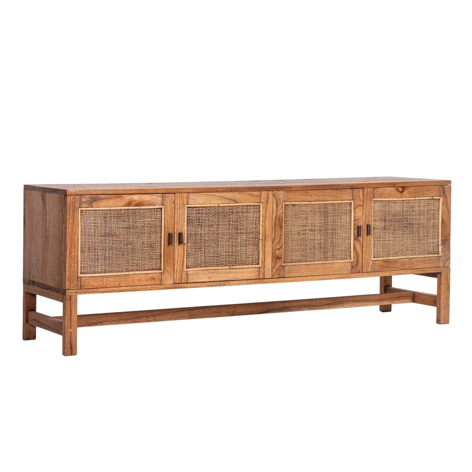 Entertainment Tv Unit 160Cm 4 Door Mindi Wood Rattan - Brown