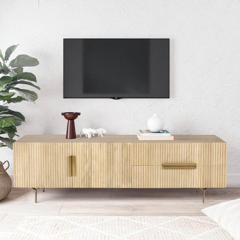 Entertainment Tv Unit 180Cm 3 Door 2 Drawer Solid Mango Wood - Natural