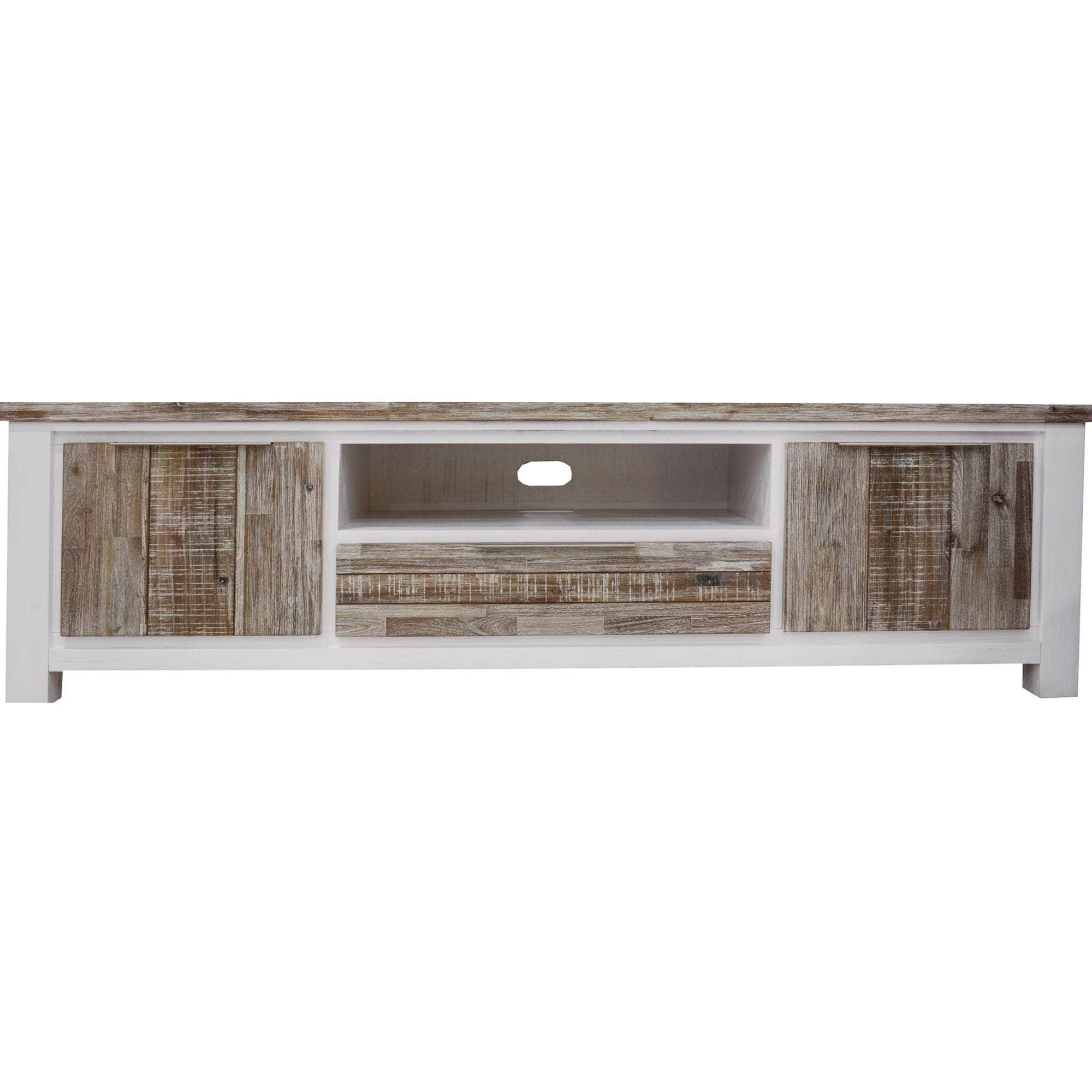 Entertainment Tv Unit 210Cm 2 Door Solid Acacia Timber -White Brush