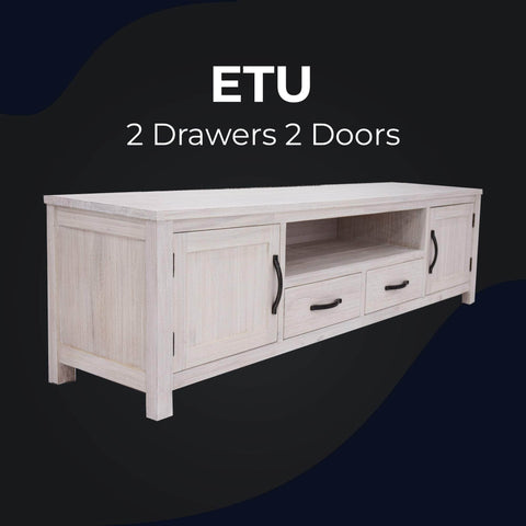 Entertainment Tv Unit 216Cm 2 Drawer 2 Door Mt Ash Wood - White