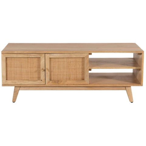 Etu Entertainment Tv Unit 117Cm Solid Mango Wood Rattan 2 Door Natural