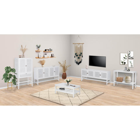 Etu Entertainment Tv Unit 160Cm 4 Door Mindi Wood Rattan - White