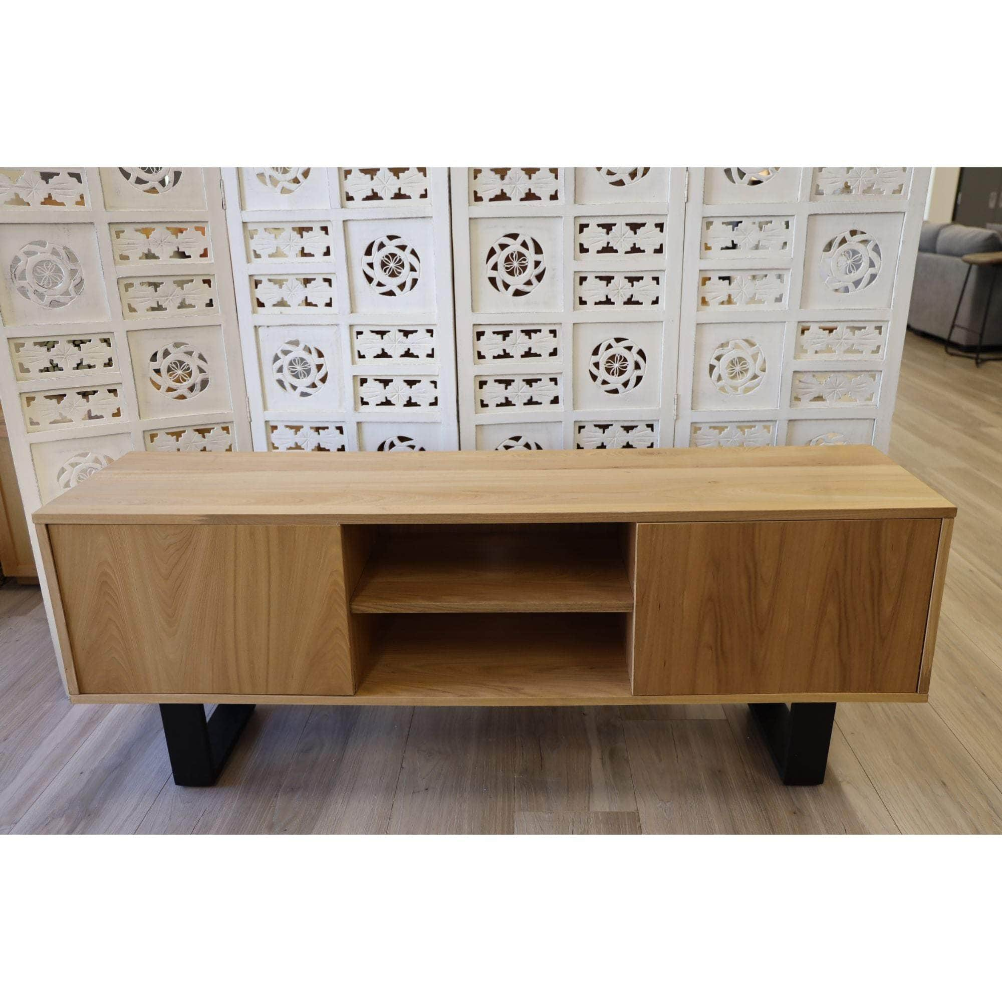 Etu Entertainment Tv Unit 160Cm Elm Timber Wood 2 Door - Natural