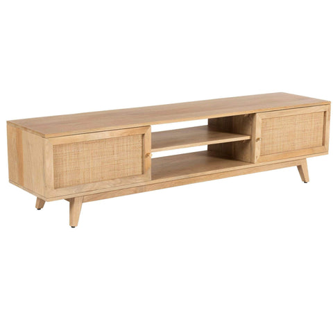 Etu Entertainment Tv Unit 175Cm Solid Mango Wood Rattan 2 Door Natural