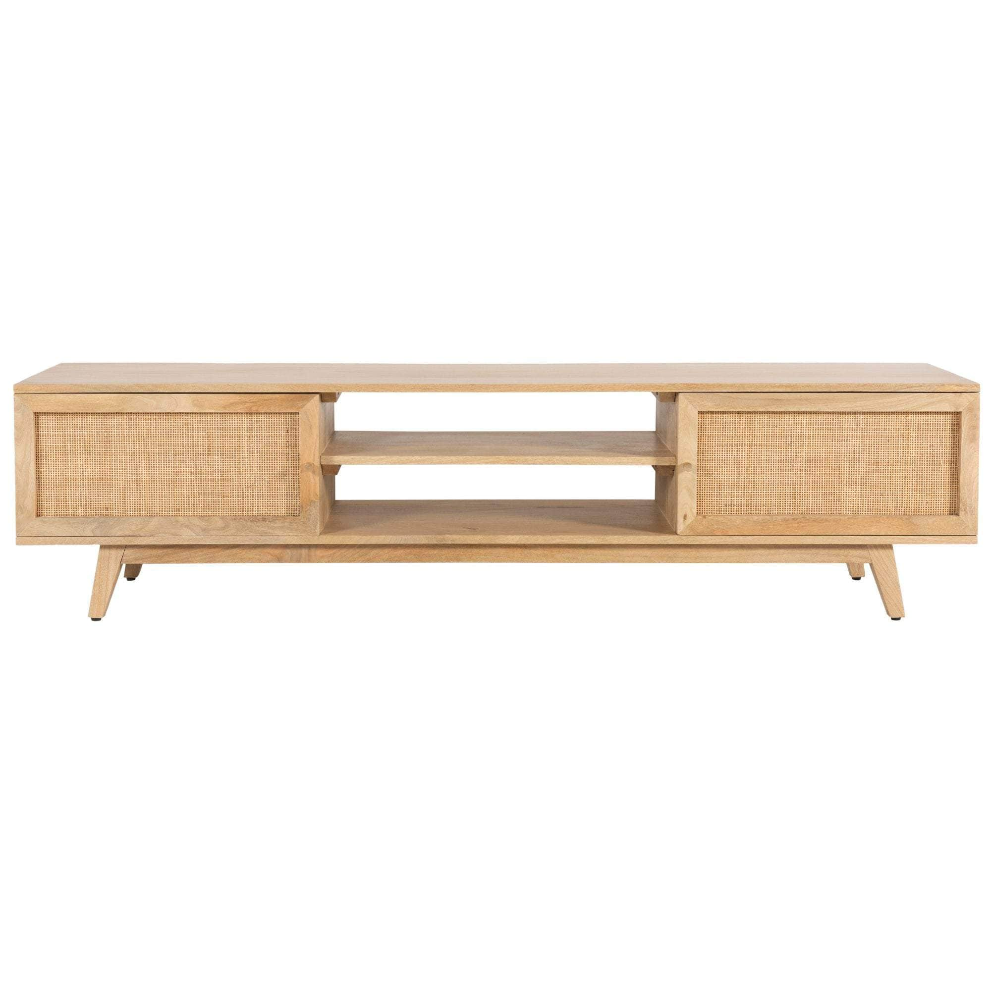 Etu Entertainment Tv Unit 175Cm Solid Mango Wood Rattan 2 Door Natural