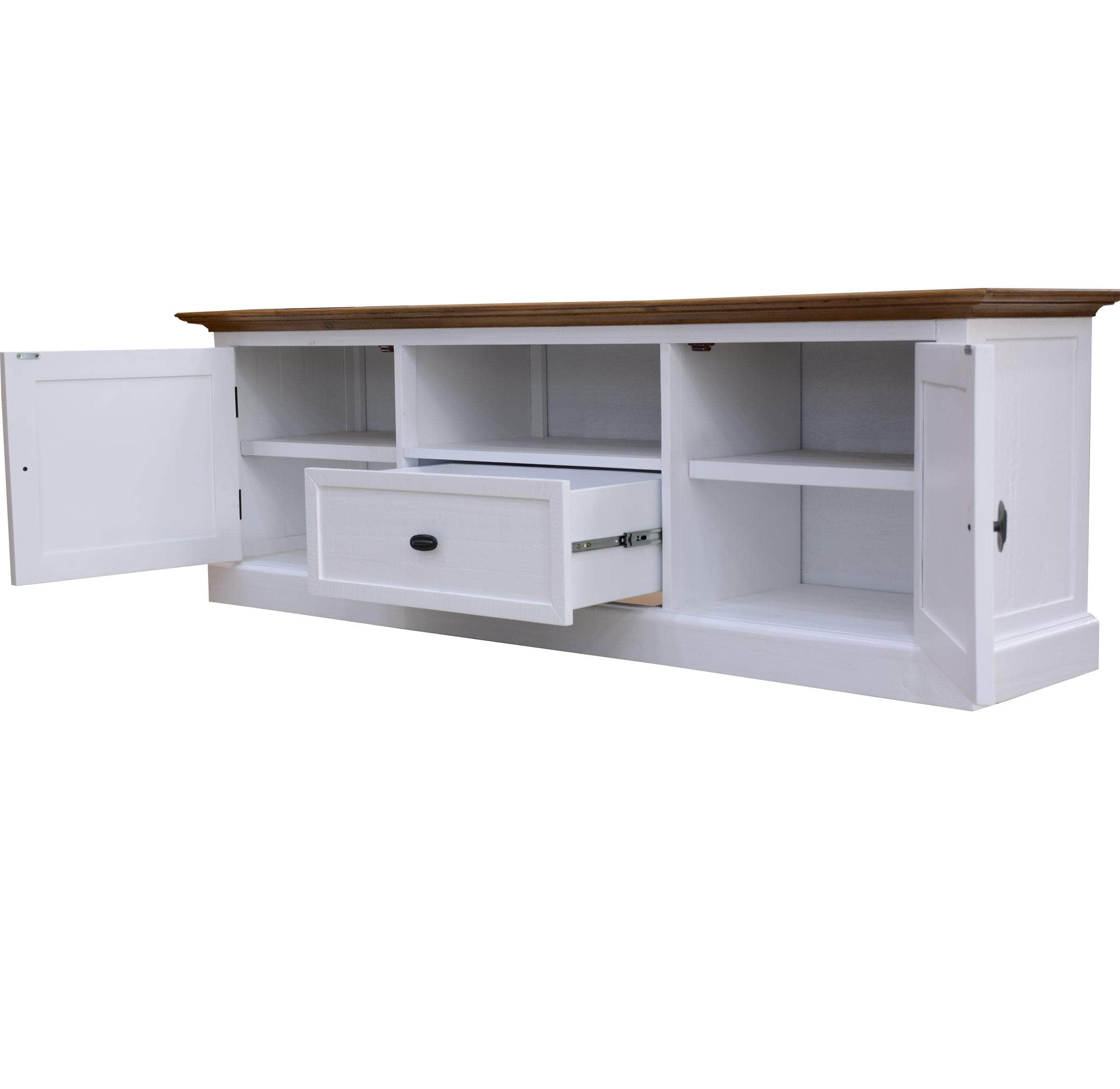 Etu Entertainment Tv Unit 180Cm Solid Pine Wood Hampton Style - Grey