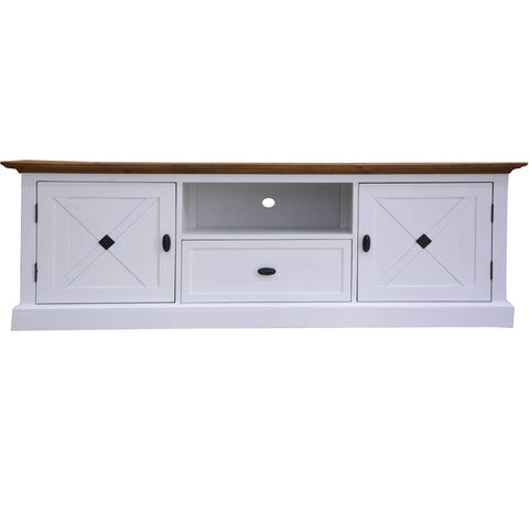 Etu Entertainment Tv Unit 180Cm Solid Pine Wood Hampton Style - Grey