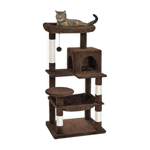 Experience Luxury and Style: Brown 118cm Plush Cat Condo Cat Tree