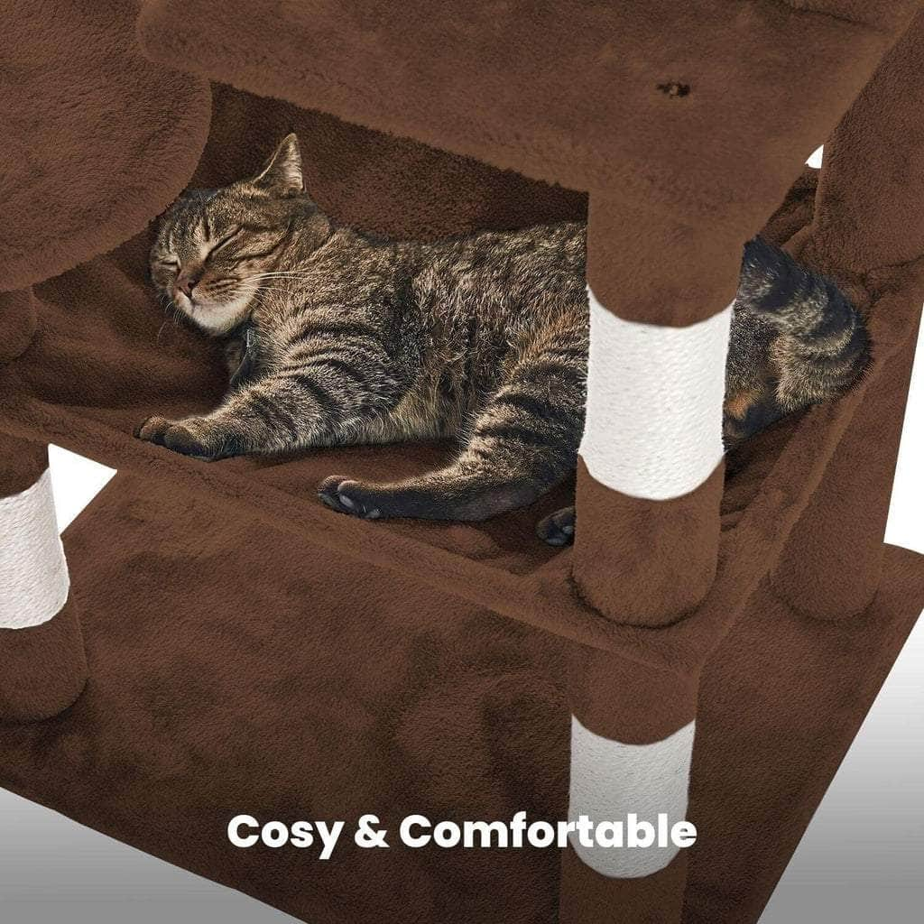 Experience Luxury and Style: Brown 118cm Plush Cat Condo Cat Tree