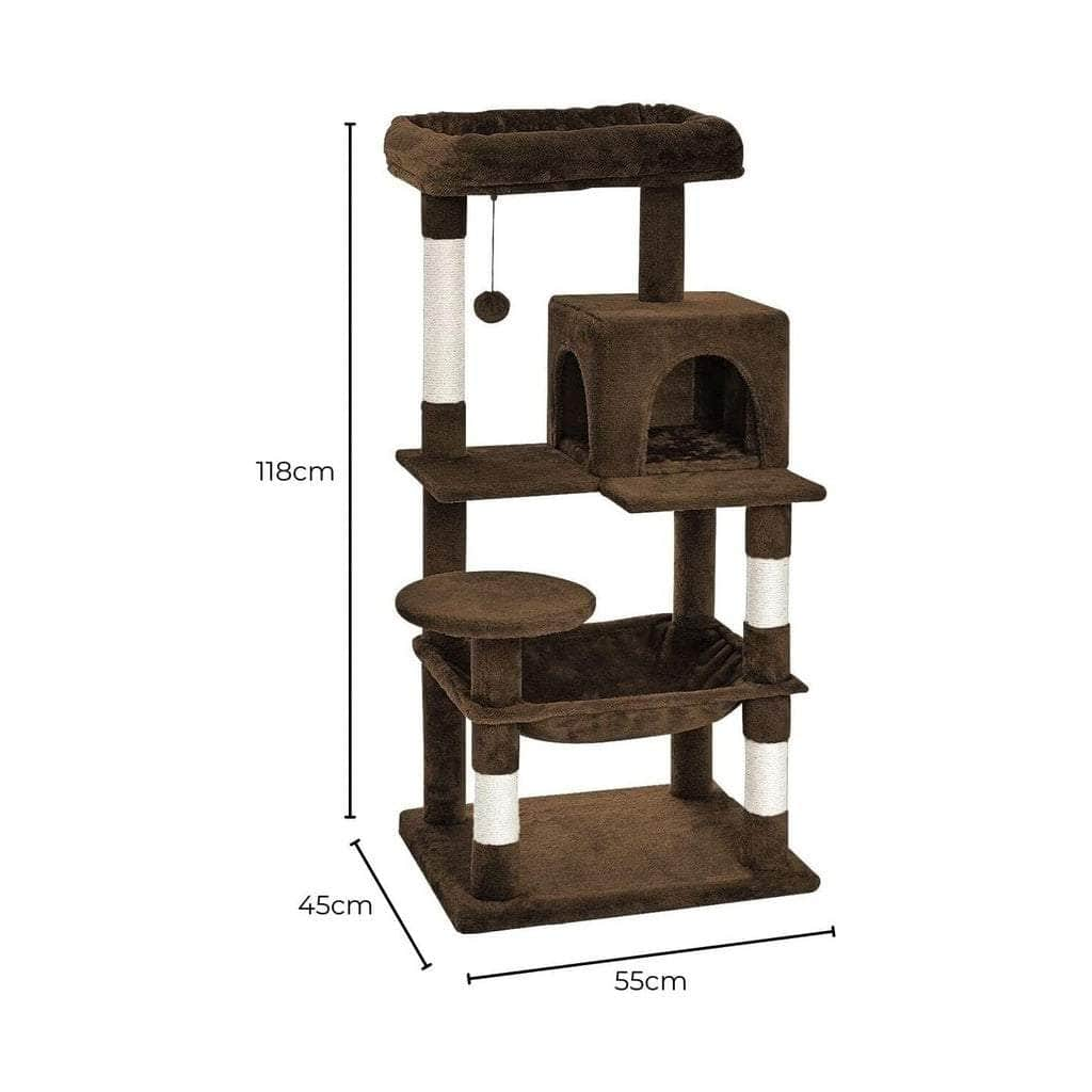 Experience Luxury and Style: Brown 118cm Plush Cat Condo Cat Tree