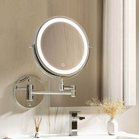 Extendable Makeup Mirror 10X Magnifying Double-Sided Bathroom Silver