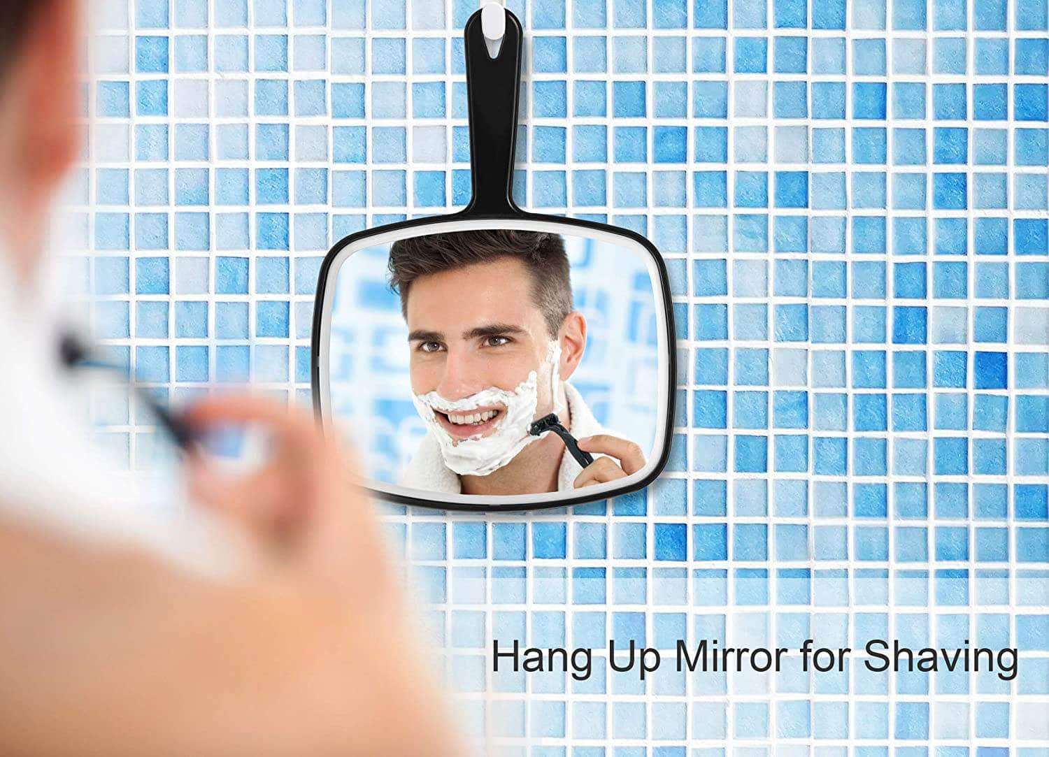 Extra Large Black Handheld Mirror With Handle (24 X 16 Cm)