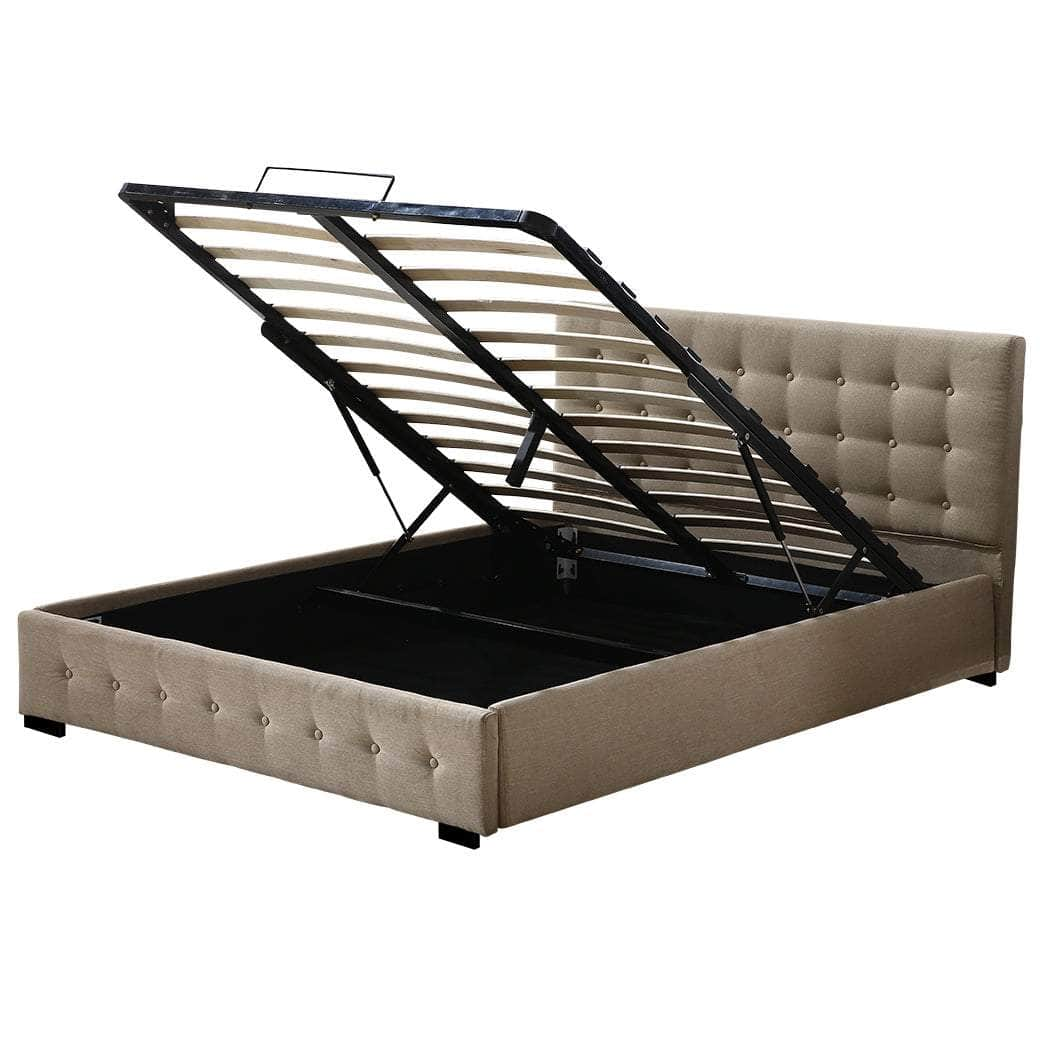 Fabric Bed Frame Double Gas Lift Double Beige