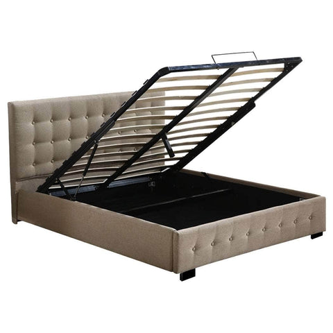 Fabric Bed Frame Queen Tufted Beige