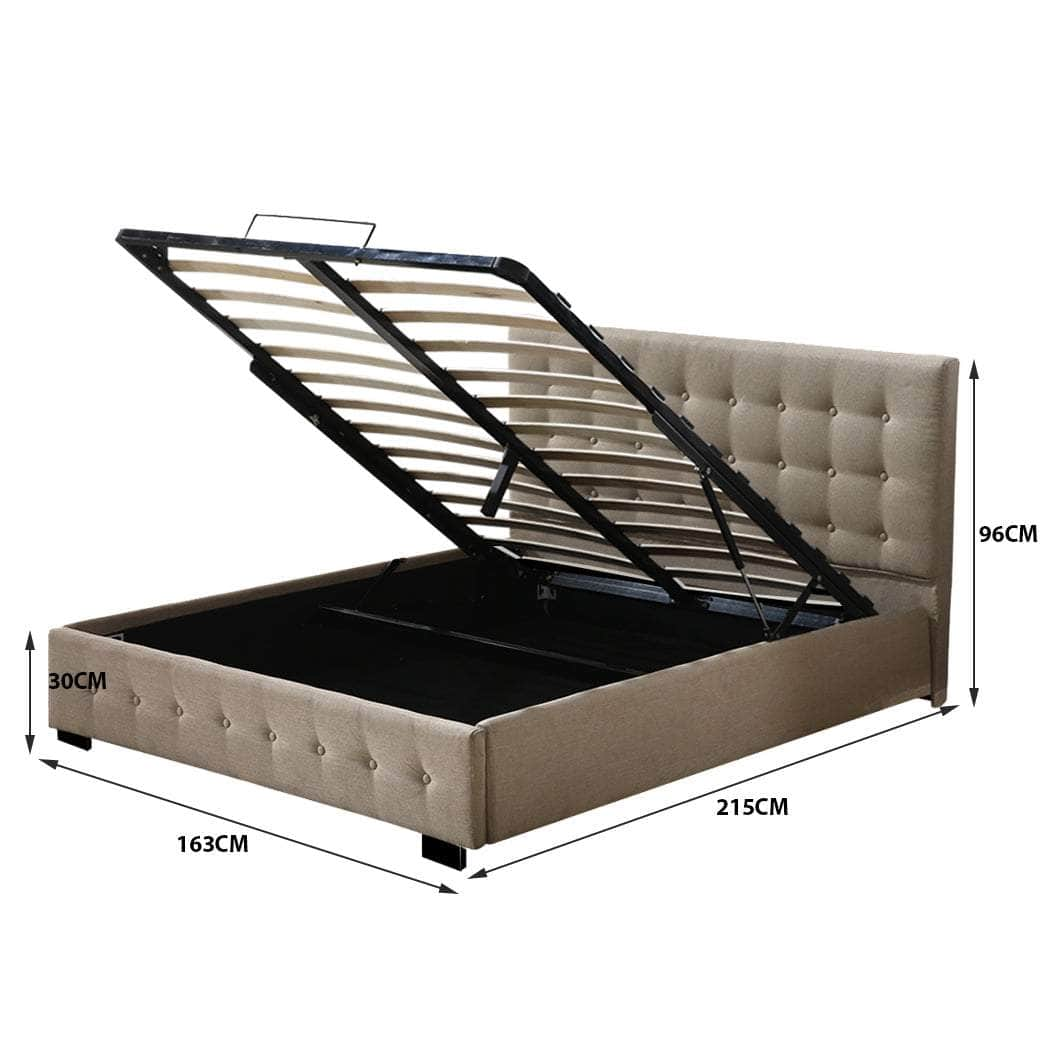 Fabric Bed Frame Queen Tufted Beige