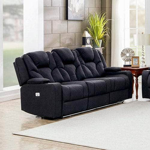 Fabric Black Headrest Padded Seat Recliner Sofa 3R