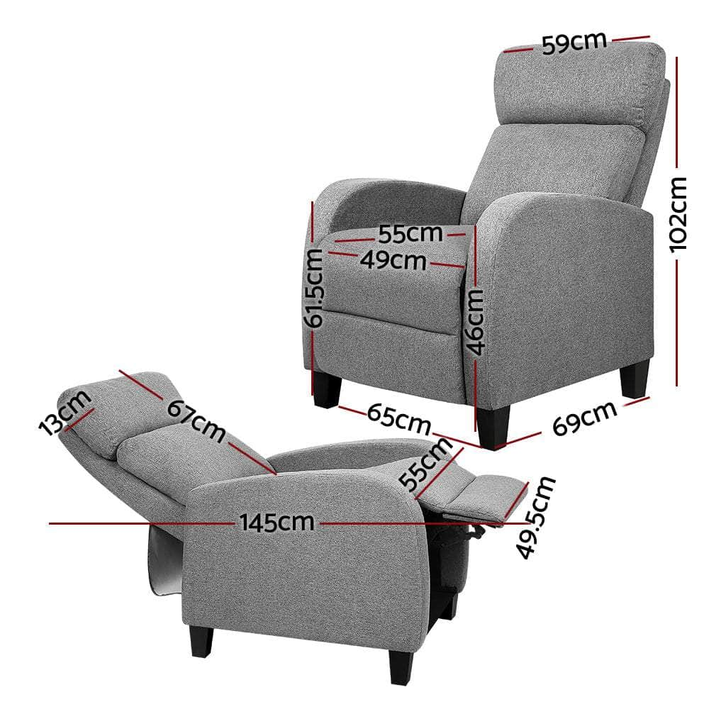 Fabric Reclining Armchair - Grey